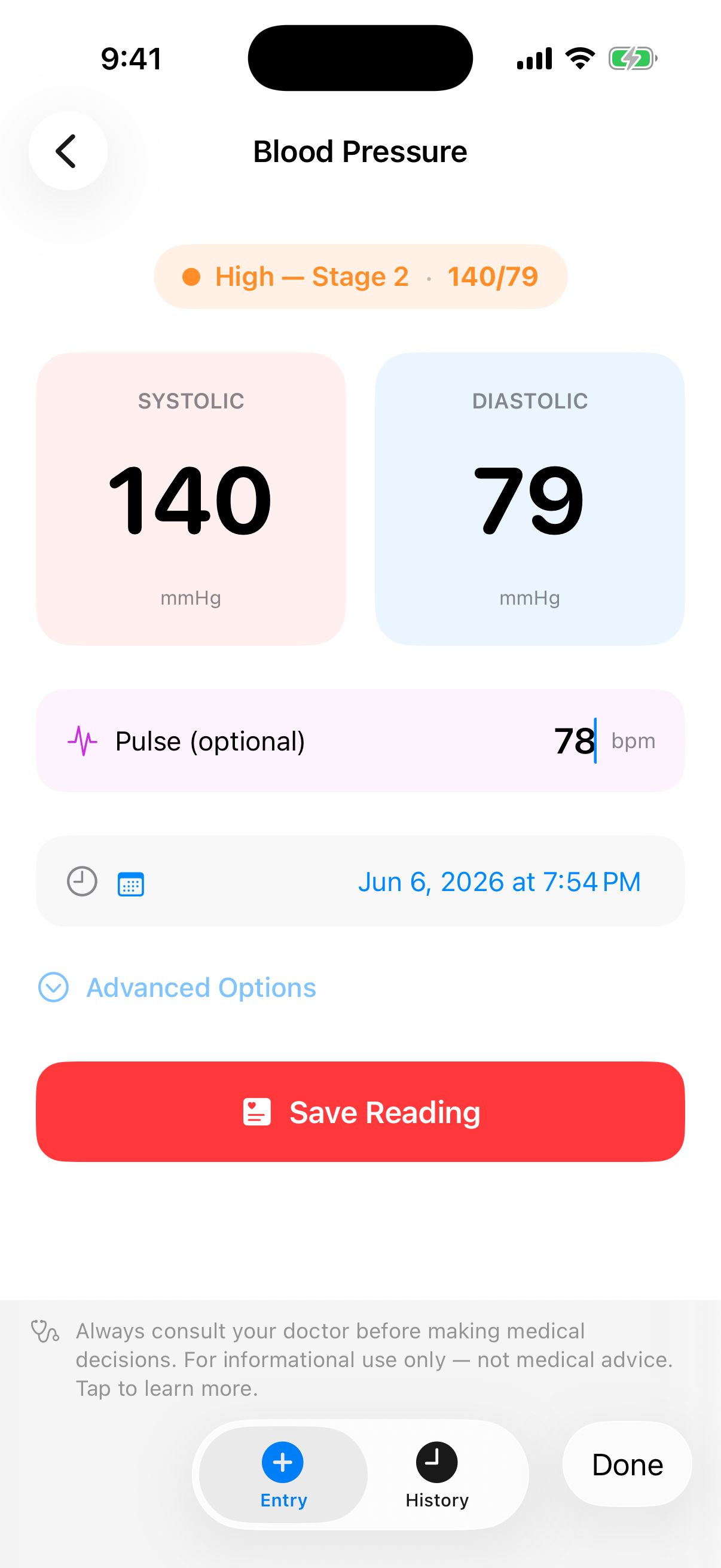 Blood pressure logging in ClinicalTools with automatic hypertension classification